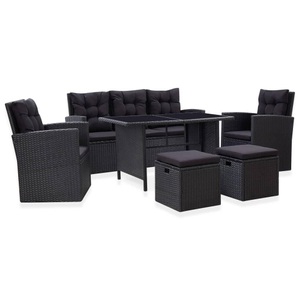 Diverse Hardware, 6-tlg. Garten-Lounge-Set mit Kissen Poly Rattan Schwarz, vidaXL 6-tlg. Garten-Lounge-Set mit Kissen Poly Rattan Schwarz