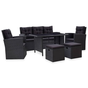 Diverse Hardware, 6-tlg. Garten-Lounge-Set mit Kissen Poly Rattan Schwarz