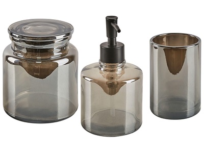 Beliani, Beliani Badezimmer Set 3-teilig Glas grau MANAGUA, Beliani - Badaccessoires Set 3-teilig aus Glas Klassisch MANAGUA, One Size, Gewittergrau