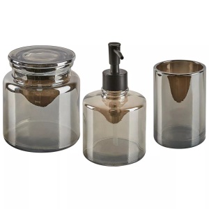 Beliani, Beliani Badezimmer Set 3-teilig Glas grau MANAGUA, Beliani - Badaccessoires Set 3-teilig aus Glas Klassisch MANAGUA, One Size, Gewittergrau