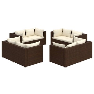 vidaXL, vidaXL 8-tlg. Garten-Lounge-Set mit Kissen Poly Rattan Braun
