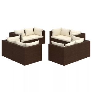 vidaXL, vidaXL 8-tlg. Garten-Lounge-Set mit Kissen Poly Rattan Braun