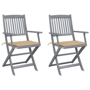 vidaXL, vidaXL Klappbare Gartenstühle 2 Stk. mit Sitzkissen Massivholz Akazie