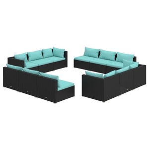 vidaXL, vidaXL 12-tlg. Garten-Lounge-Set mit Kissen Poly Rattan Schwarz