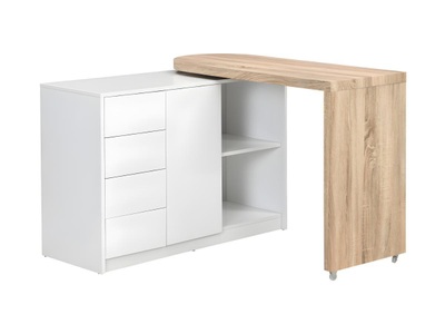 Vente-unique, Schreibtisch ausziehbar PAVEL Drehscheibe 3° MDF Eiche Schreibtisch ausziehbar PAVEL Drehscheibe 3° MDF Eiche, 