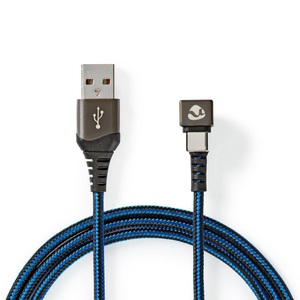 USB-Kabel | USB 2.0 | USB-A Stecker | USB-C? Stecker | 480 Mbps | Vergoldet | 2,00 m | Rund | Geflochten / Nylon | Blau / Schwarz | Box mit abgedecktem Fenster