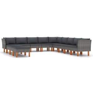 vidaXL, vidaXL 12-tlg. Garten-Lounge-Set mit Kissen Poly Rattan Grau, vidaXL 12-tlg. Garten-Lounge-Set mit Kissen Poly Rattan Grau