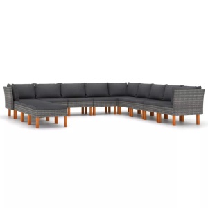 vidaXL, vidaXL 12-tlg. Garten-Lounge-Set mit Kissen Poly Rattan Grau, vidaXL 12-tlg. Garten-Lounge-Set mit Kissen Poly Rattan Grau