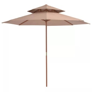 Diverse Hardware, Sonnenschirm mit Doppeldach und Holzstange 270 cm Taupe, vidaXL Sonnenschirm mit Entlüftung und Holz-Mast 270 cm Taupe