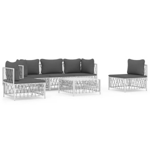 vidaXL, vidaXL 6-tlg. Garten-Lounge-Set mit Kissen Weiß Stahl, vidaXL 6-tlg. Garten-Lounge-Set mit Kissen Weiß Stahl