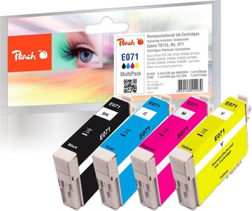 Peach, Peach Spar Pack Plus Tintenpatronen kompatibel zu Epson T0715, Peach E715 4 Druckerpatronen XL (bk, c/m/y) ersetzt Epson T0715, C13T07154010 für z.B. Epson Stylus DX 4400, Epson Stylus D 120, Epson Stylus D 78