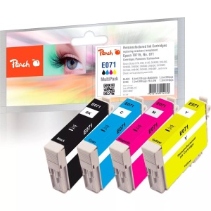 Peach, Peach Spar Pack Plus Tintenpatronen kompatibel zu Epson T0715, Peach E715 4 Druckerpatronen XL (bk, c/m/y) ersetzt Epson T0715, C13T07154010 für z.B. Epson Stylus DX 4400, Epson Stylus D 120, Epson Stylus D 78