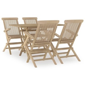 vidaXL, vidaXL 5-tlg. Garten-Essgruppe Grau Massivholz Teak, 