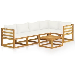 vidaXL, vidaXL 6-tlg. Garten-Lounge-Set mit Auflagen Creme Massivholz Akazie, vidaXL 6-tlg. Garten-Lounge-Set mit Auflagen Creme Massivholz Akazie