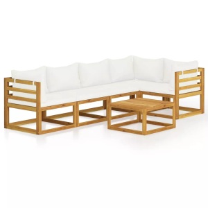 vidaXL, vidaXL 6-tlg. Garten-Lounge-Set mit Auflagen Creme Massivholz Akazie, vidaXL 6-tlg. Garten-Lounge-Set mit Auflagen Creme Massivholz Akazie