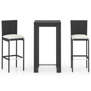 vidaXL, vidaXL 3-tlg. Gartenbar-Set mit Kissen Poly Rattan Schwarz, 