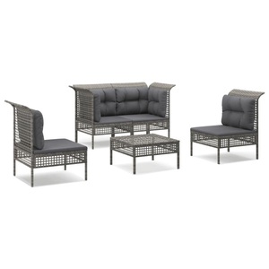 vidaXL, vidaXL 5-tlg. Garten-Lounge-Set mit Kissen Grau Poly Rattan