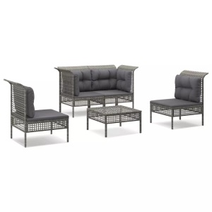 vidaXL, vidaXL 5-tlg. Garten-Lounge-Set mit Kissen Grau Poly Rattan