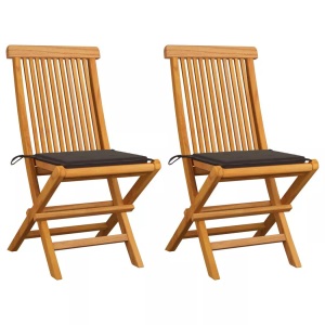 vidaXL, vidaXL Gartenstühle mit Taupe Kissen 2 Stk. Massivholz Teak, vidaXL Gartenstühle mit Taupe Kissen 2 Stk. Massivholz Teak