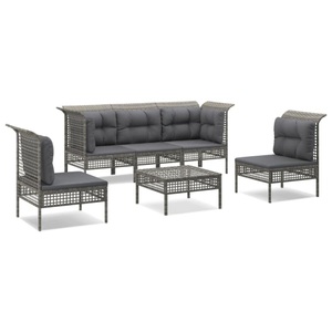 vidaXL, vidaXL 6-tlg. Garten-Lounge-Set mit Kissen Grau Poly Rattan