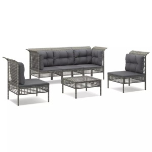 vidaXL, vidaXL 6-tlg. Garten-Lounge-Set mit Kissen Grau Poly Rattan
