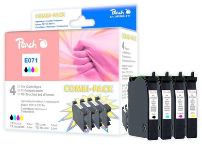 Peach, Peach Spar Pack Tintenpatronen kompatibel zu Epson T0715, T0711, T0712, T0713, T0714, Peach Tintenset Epson T071 BK, C, M, Y