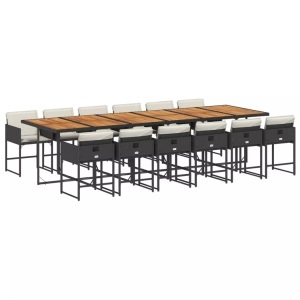 vidaXL, vidaXL 13-tlg. Garten-Essgruppe mit Kissen Schwarz Poly Rattan, VidaXL - Garten essgruppe poly-rattan, One Size, Schwarz
