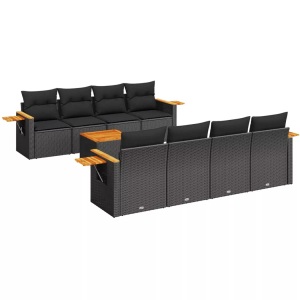 vidaXL, vidaXL 9-tlg. Garten-Sofagarnitur mit Kissen Schwarz Poly Rattan, vidaXL 9-tlg. Garten-Sofagarnitur mit Kissen Schwarz Poly Rattan