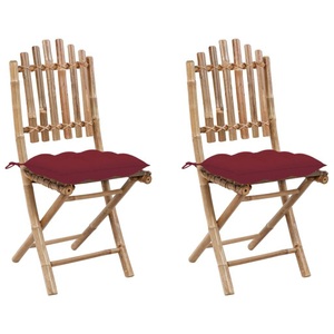 vidaXL, vidaXL Klappbare Gartenstühle 2 Stk. mit Kissen Bambus, vidaXL Klappbare Gartenstühle 2 Stk. mit Kissen Bambus