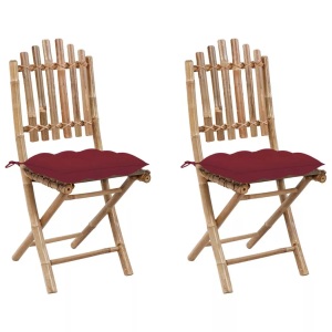 vidaXL, vidaXL Klappbare Gartenstühle 2 Stk. mit Kissen Bambus, vidaXL Klappbare Gartenstühle 2 Stk. mit Kissen Bambus