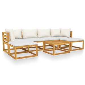 vidaXL, vidaXL 7-tlg. Garten-Lounge-Set mit Auflagen Creme Massivholz Akazie, 