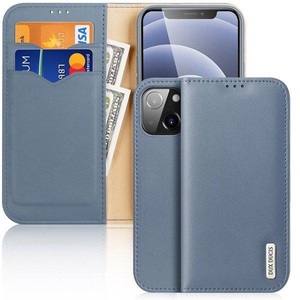 Dux Ducis, Dux Ducis - iPhone 13 Mini Flip Wallet Cover Echtleder Tasche (RFID Schutz) - Blau, 
