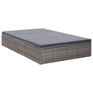 Diverse Hardware, Doppel-Sonnenliege mit Auflage Poly Rattan Grau, 