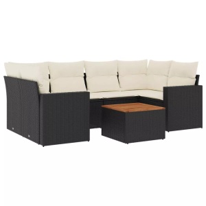 vidaXL, vidaXL 7-tlg. Garten-Sofagarnitur mit Kissen Schwarz Poly Rattan, vidaXL 7-tlg. Garten-Sofagarnitur mit Kissen Schwarz Poly Rattan
