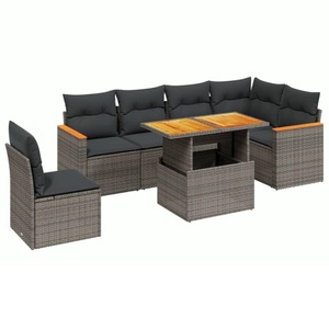 vidaXL, vidaXL 7-tlg. Garten-Sofagarnitur mit Kissen Grau Poly Rattan, vidaXL 7-tlg. Garten-Sofagarnitur mit Kissen Grau Poly Rattan