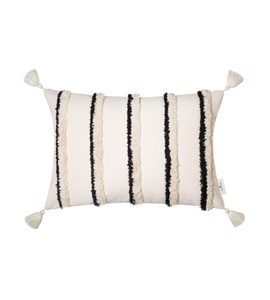 Tom Tailor, TOM TAILOR Kissenhülle »Fluffy Stripe«, (1 St.), mit aufgesetzten, fluffigen Rautenmotiv und Quasten, Tom Tailor Zierkissenbezug Fluffy Stripe
