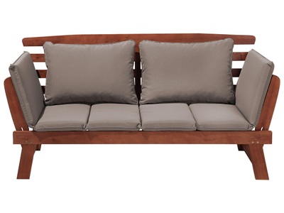 Beliani, Beliani Gartensofa Holz dunkelbraun verstellbare Armlehnen PORTICI, Beliani - Gartenbank mit Auflage aus Eukalyptus Retro PORTICI, One Size, Taupe