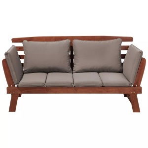 Beliani, Beliani Gartensofa Holz dunkelbraun verstellbare Armlehnen PORTICI, Beliani - Gartenbank mit Auflage aus Eukalyptus Retro PORTICI, One Size, Taupe