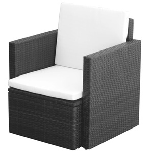 Diverse Hardware, Gartenstuhl mit Polstern und Kissen Poly Rattan Schwarz