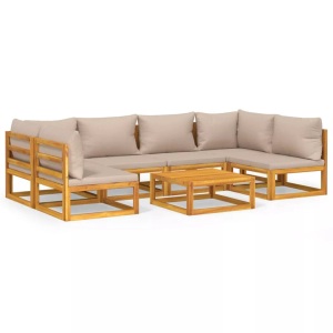 vidaXL, vidaXL 7-tlg. Garten-Lounge-Set mit Taupe Kissen Massivholz