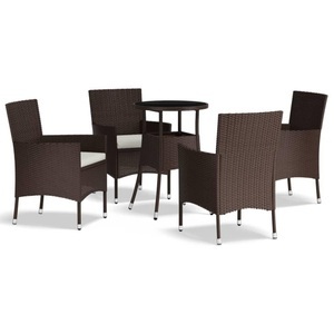 vidaXL, vidaXL 5-tlg. Garten-Bistro-Set mit Kissen Braun Poly Rattan, 