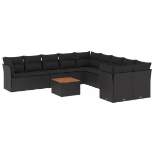 vidaXL, vidaXL 11-tlg. Garten-Sofagarnitur mit Kissen Schwarz Poly Rattan, vidaXL 11-tlg. Garten-Sofagarnitur mit Kissen Schwarz Poly Rattan