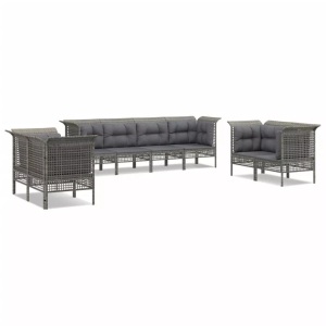 vidaXL, vidaXL 8-tlg. Garten-Lounge-Set mit Kissen Grau Poly Rattan