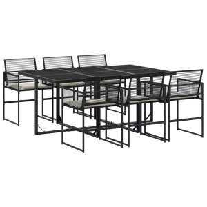 vidaXL, vidaXL 7-tlg. Garten-Essgruppe mit Kissen Schwarz Poly Rattan