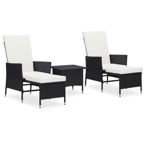 vidaXL, vidaXL 3-tlg. Garten-Lounge-Set mit Auflagen Poly Rattan Schwarz, vidaXL 3-tlg. Garten-Lounge-Set mit Kissen Poly-Rattan Schwarz