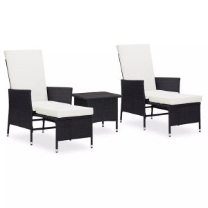 vidaXL, vidaXL 3-tlg. Garten-Lounge-Set mit Auflagen Poly Rattan Schwarz, vidaXL 3-tlg. Garten-Lounge-Set mit Kissen Poly-Rattan Schwarz