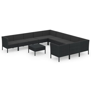 vidaXL, vidaXL 12-tlg. Garten-Lounge-Set mit Auflagen Poly Rattan Schwarz