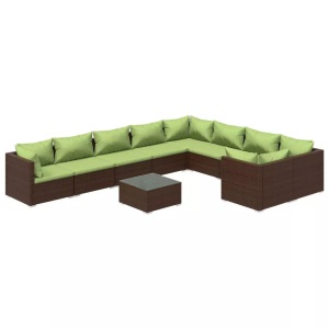 vidaXL, vidaXL 10-tlg. Garten-Lounge-Set mit Kissen Poly Rattan Braun, vidaXL 10-tlg. Garten-Lounge-Set mit Kissen Poly Rattan Braun