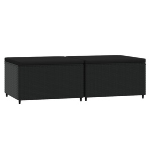 vidaXL, vidaXL Gartenhocker mit Kissen 2 Stk. Schwarz Poly Rattan, vidaXL Gartenhocker mit Kissen 2 Stk. Schwarz Poly Rattan
