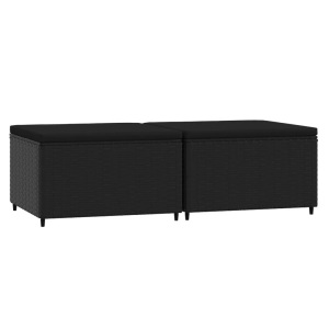 vidaXL, vidaXL Gartenhocker mit Kissen 2 Stk. Schwarz Poly Rattan, vidaXL Gartenhocker mit Kissen 2 Stk. Schwarz Poly Rattan